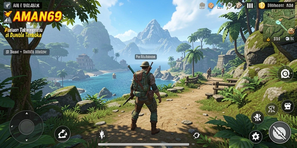 Tangkapan layar gameplay AMAN69 dari dunia terbuka yang luas.