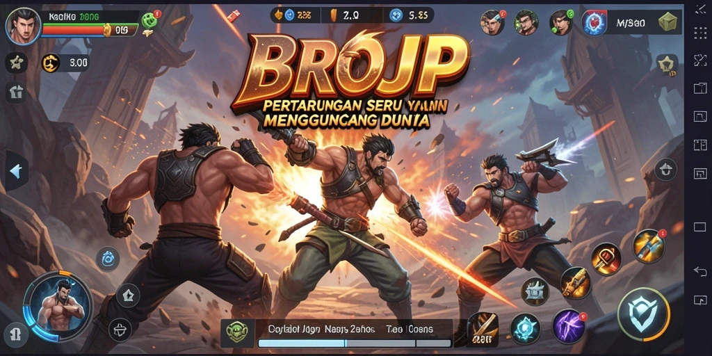 Tampilan seru dari gameplay BROJP pada pertarungan yang mendebarkan.