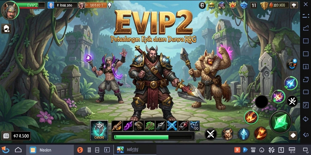 Screenshot gameplay EVIP2 yang menampilkan pertarungan epik dalam dunia RPG.