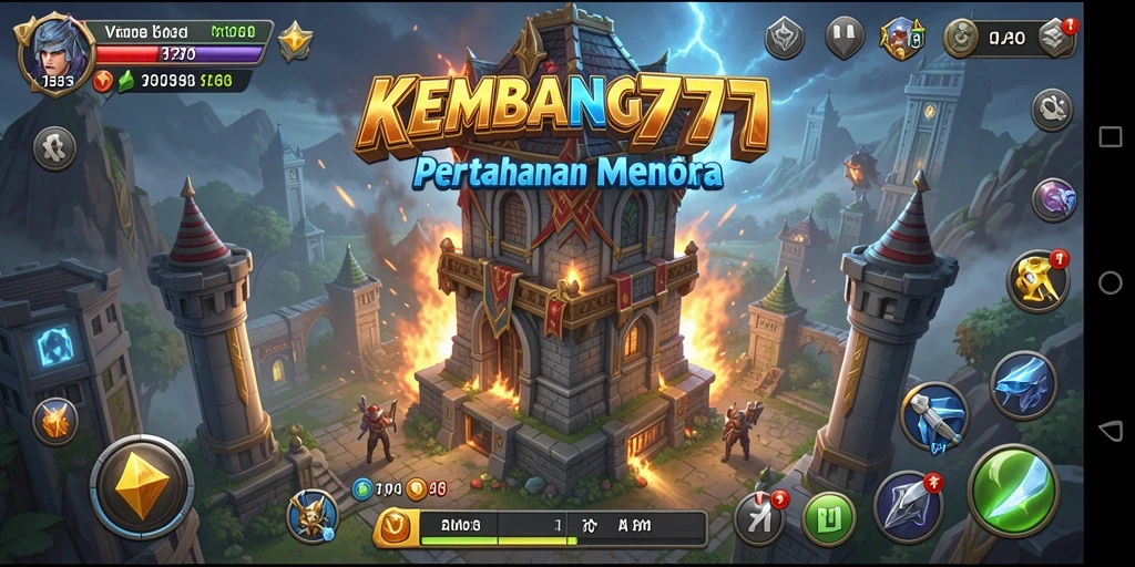 Screenshot KEMBANG777 menampilkan gameplay Tower Defense yang seru.