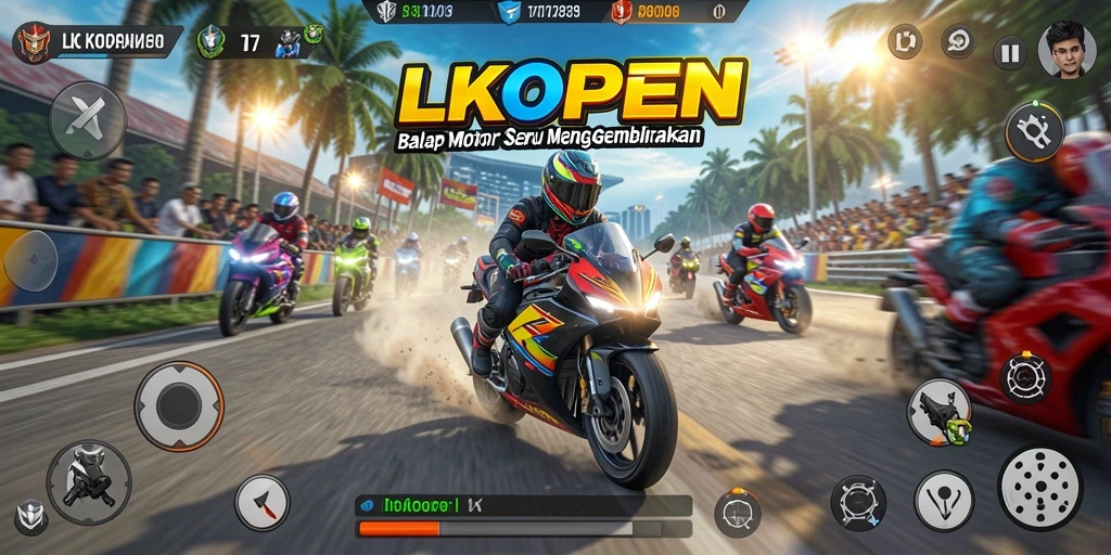 Screenshot LKOPEN menunjukkan aksi balap motor yang mendebarkan dan penuh tantangan.