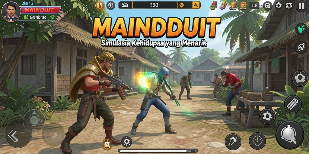 Screenshot gameplay MAINDUIT menampilkan karakter berinteraksi di lingkungan yang dinamis.