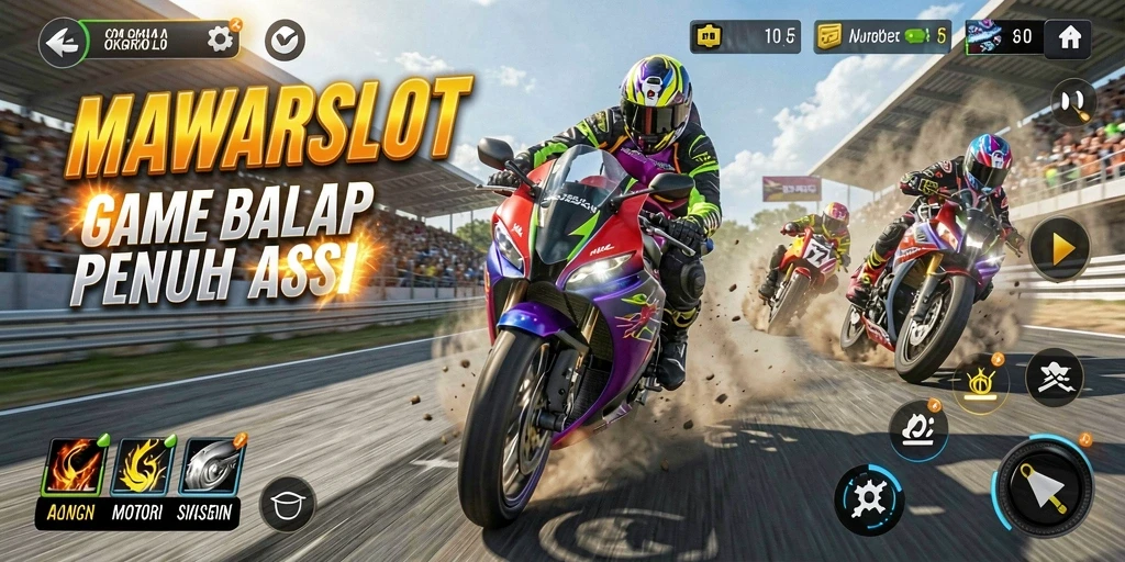 Tampilan gameplay balap motor yang mendebarkan di MAWARSLOT.