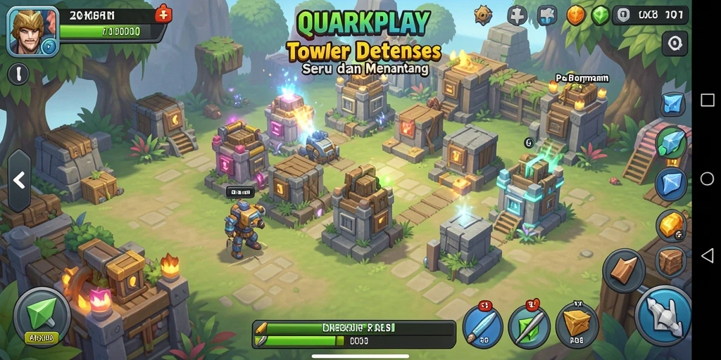 Screenshot gameplay Tower Defense yang menampilkan strategi bertahan.