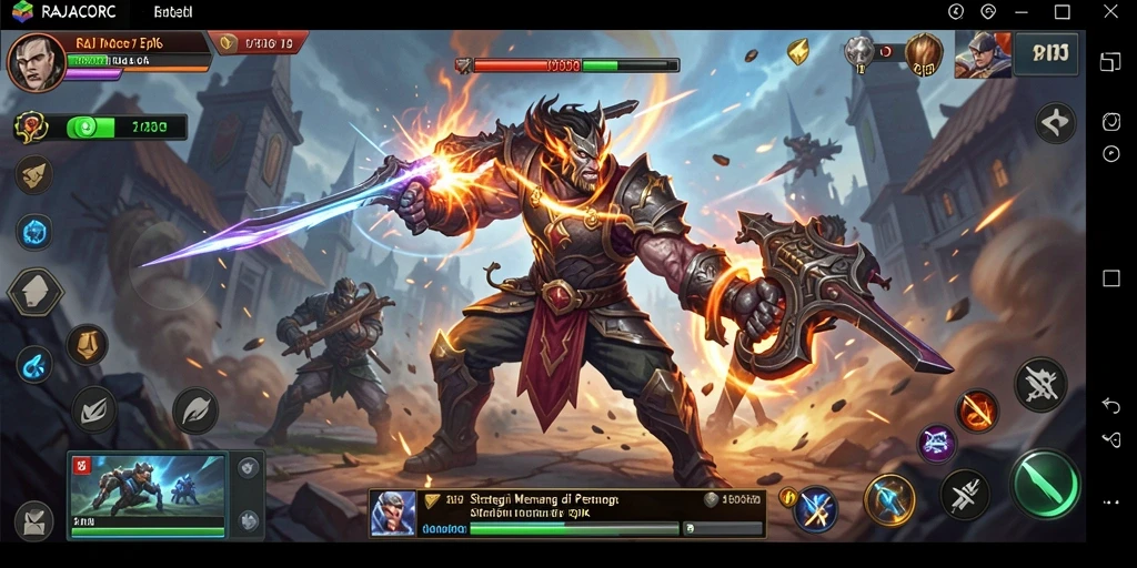 Screenshot utama RAJACORC menampilkan aksi pertempuran yang menegangkan dan strategis.