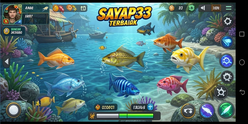 Tampilan menarik dari game Tembak Ikan SAYAP33 saat seru menangkap ikan.