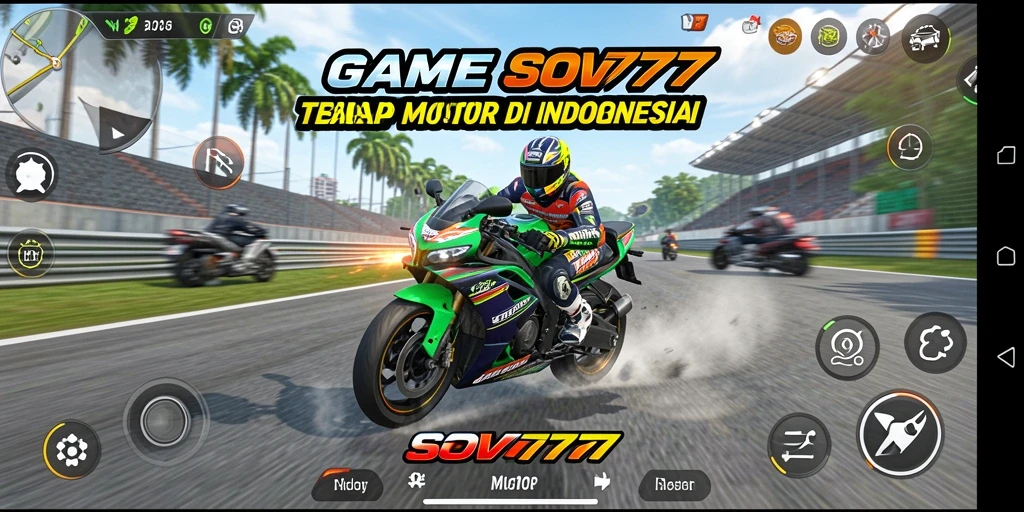 Screenshot gameplay SOV777 yang menampilkan balapan motor yang seru.