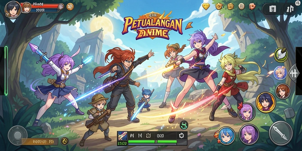 Screenshot utama V07 menampilkan karakter anime beraksi.