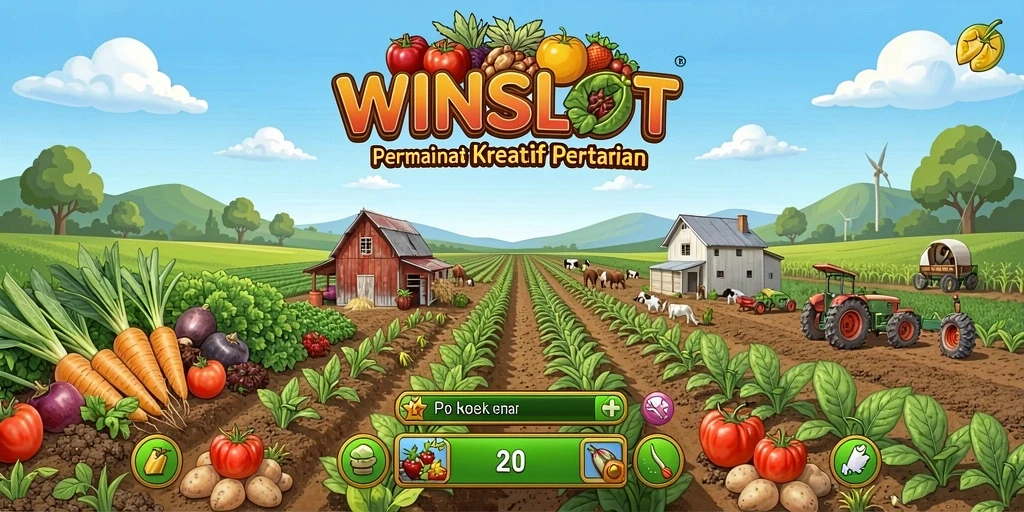Tampilan gameplay menarik dengan ladang hijau dan beragam tanaman.