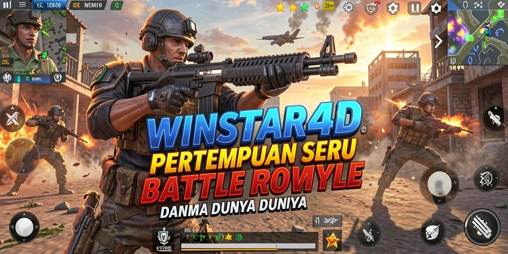 Screenshot gameplay <strong>WINSTAR4D</strong> menampilkan aksi pertempuran intens dalam arena Battle Royale.